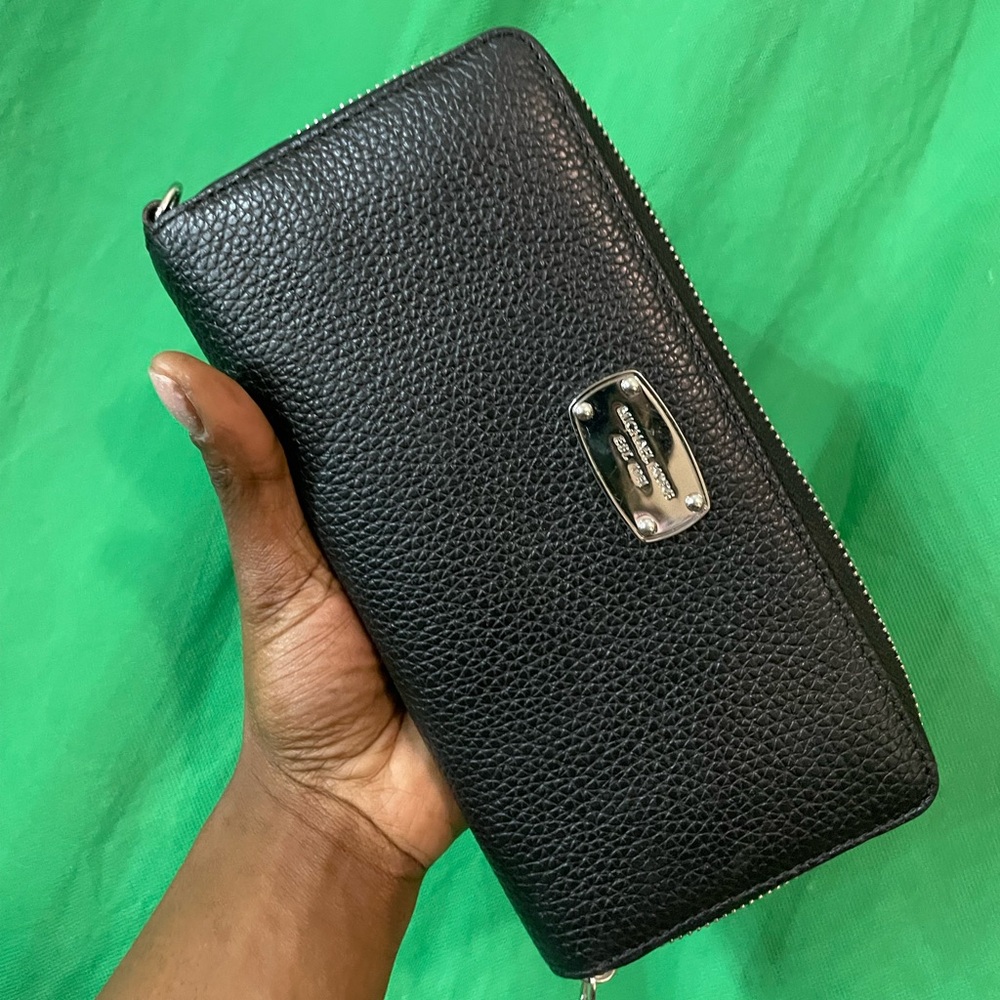 Michael Kors Black Leather Wallet with Silver Hardware